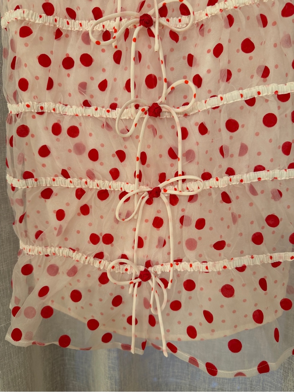 NWT For Love & Lemons Sheer Mini Dress with Red Polka Dots - Picture 2 of 7